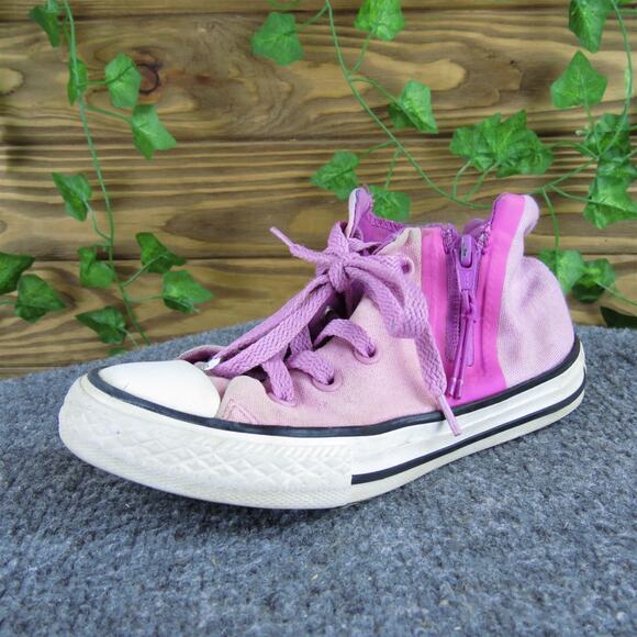 Converse Girls Sneaker Hi-Top Sz T 12 Medium Pink Fabric‎ Zip - Picture 1 of 6